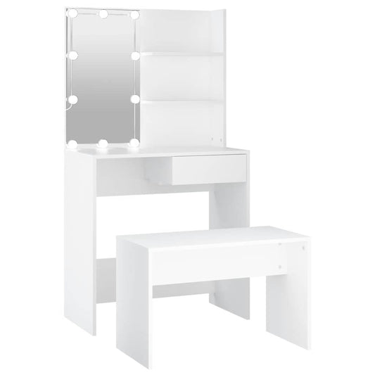 Dressing Table Set With Led White Engineered wood, acrylic Standard