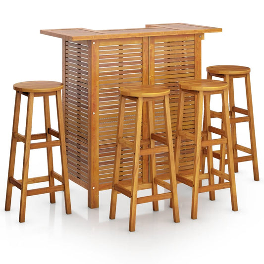Garden Bar Set Natural Wood Solid Acacia Wood Standard Footrest
