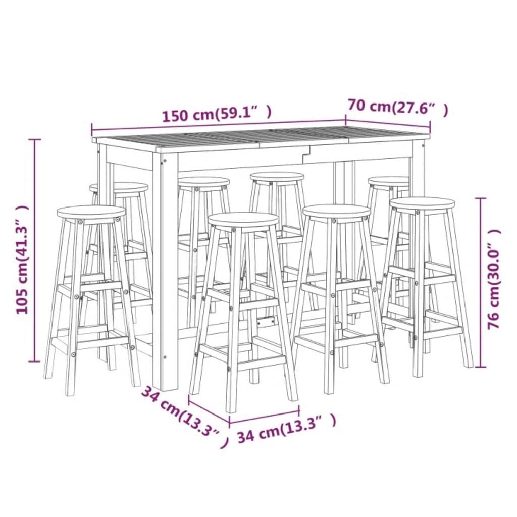 Garden Bar Set Wooden Solid Acacia wood Large Durable