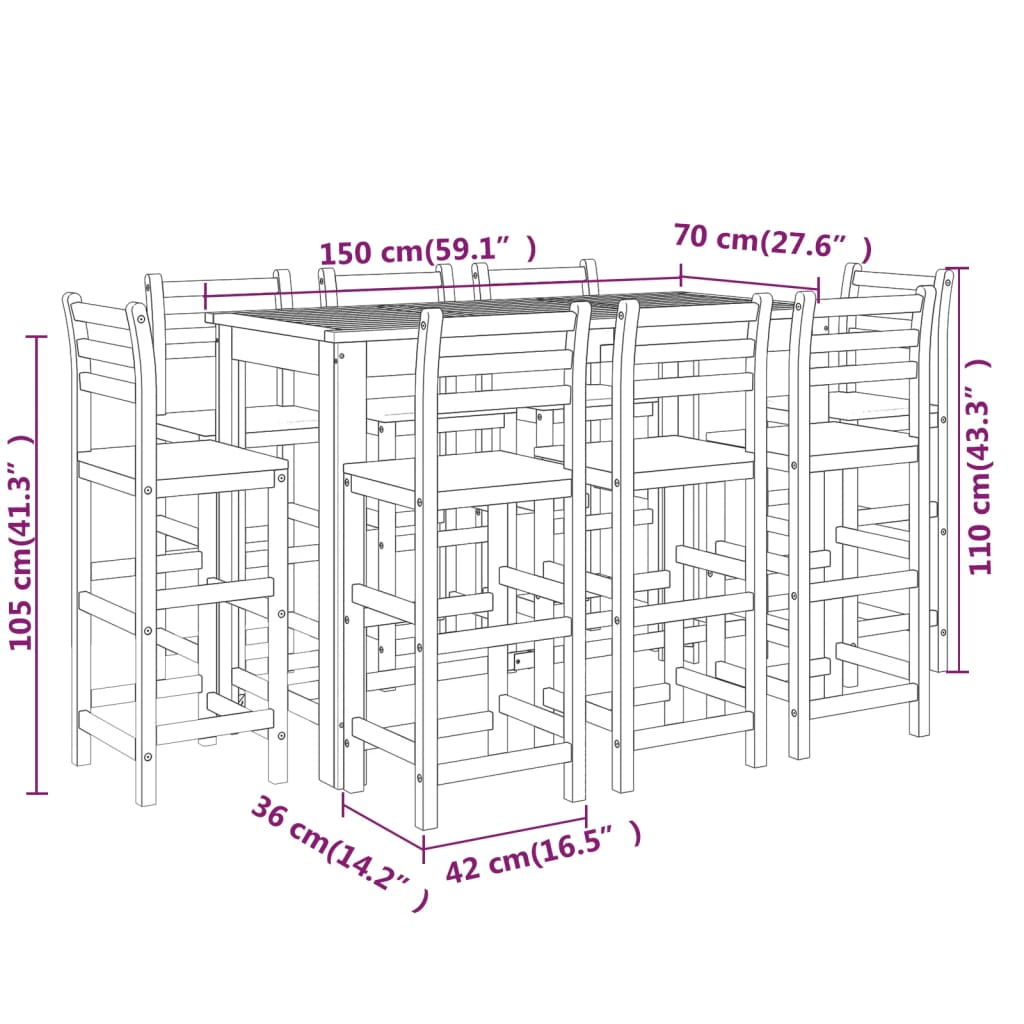 Garden Bar Set Natural Wood Solid acacia wood with oil finish Large