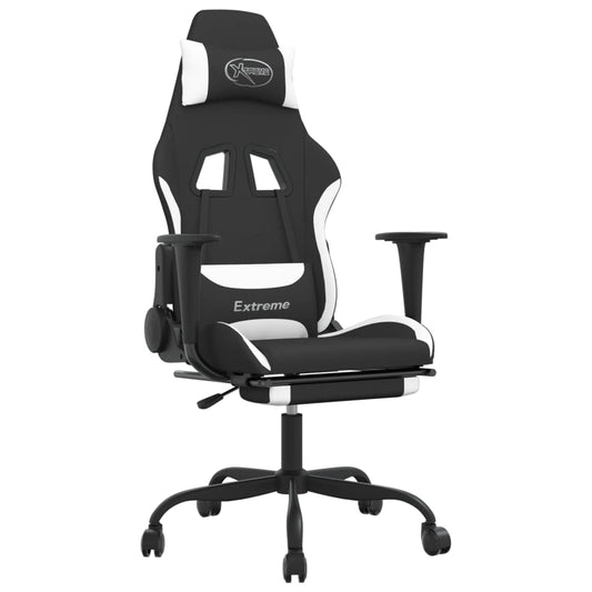 Gaming Chair Black and White Fabric (100% polyester), metal, plywood