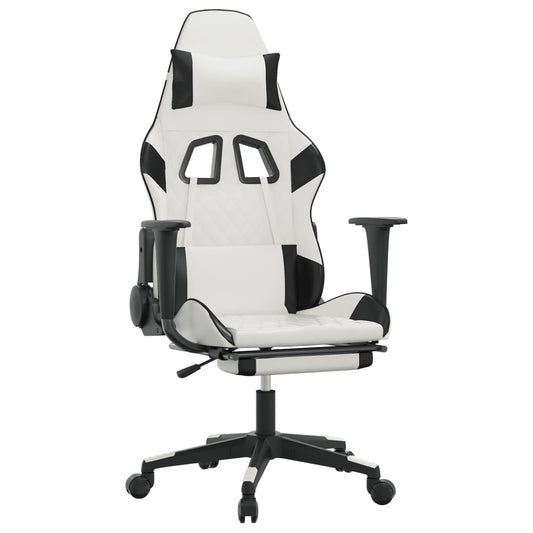 Gaming Chair White and Black Faux leather, metal, plywood, foam