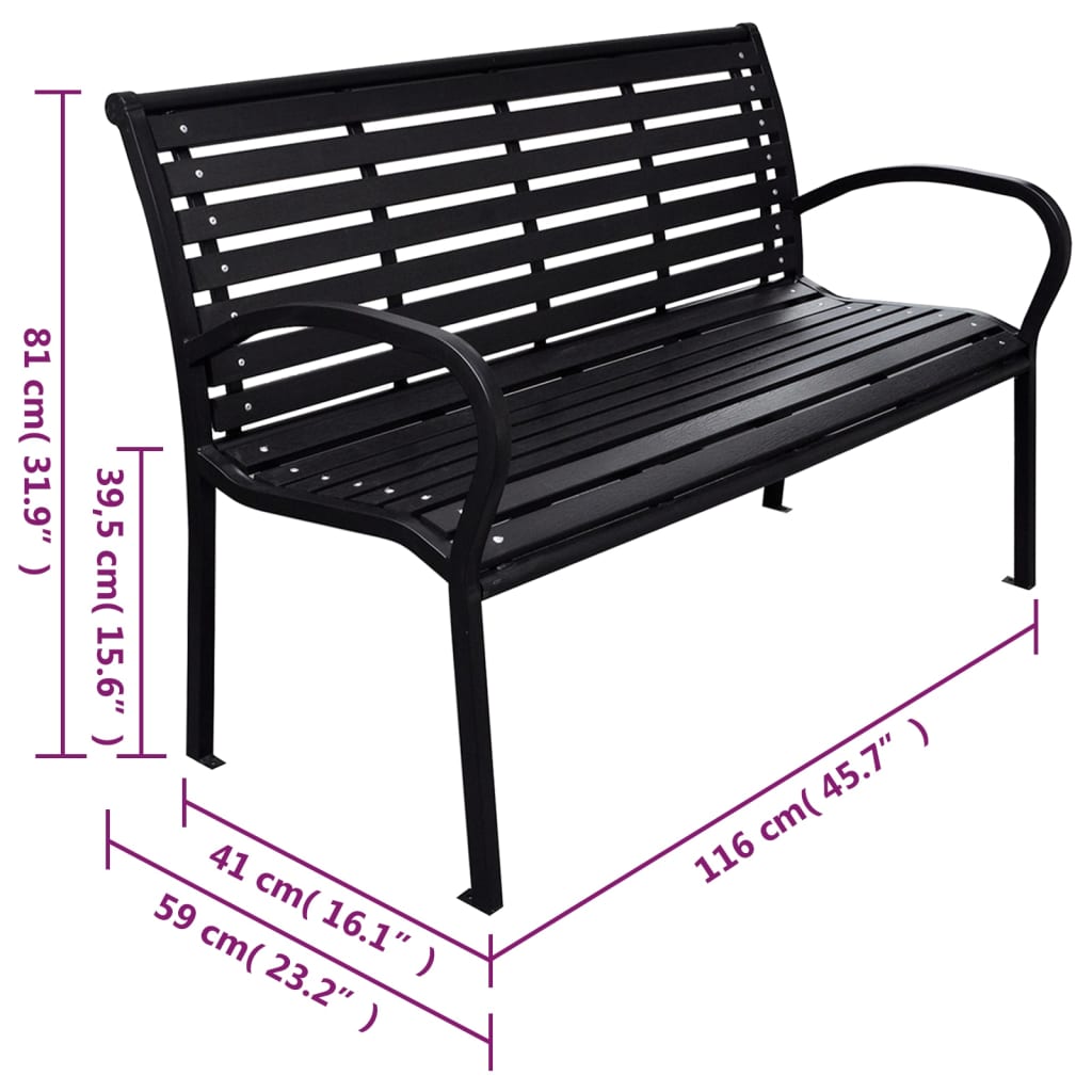 Garden Bench Black WPC (Wood Plastic Composite), Steel 116 cm wide