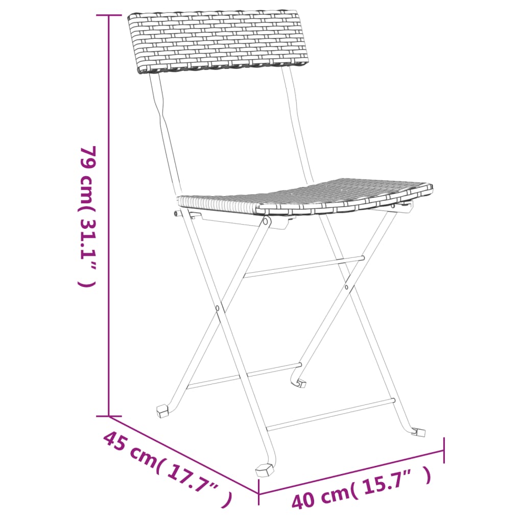 Folding Bistro Chair Set of 4 Grey PE rattan Standard Foldable