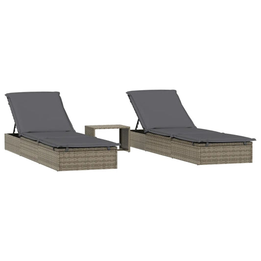 Patio Sunbed Set of 3 Gray PE Rattan, Powder-Coated Steel Large