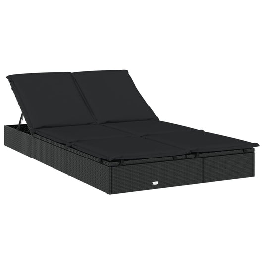 Sunbed Black PE rattan Double Adjustable Armrests Sunbed