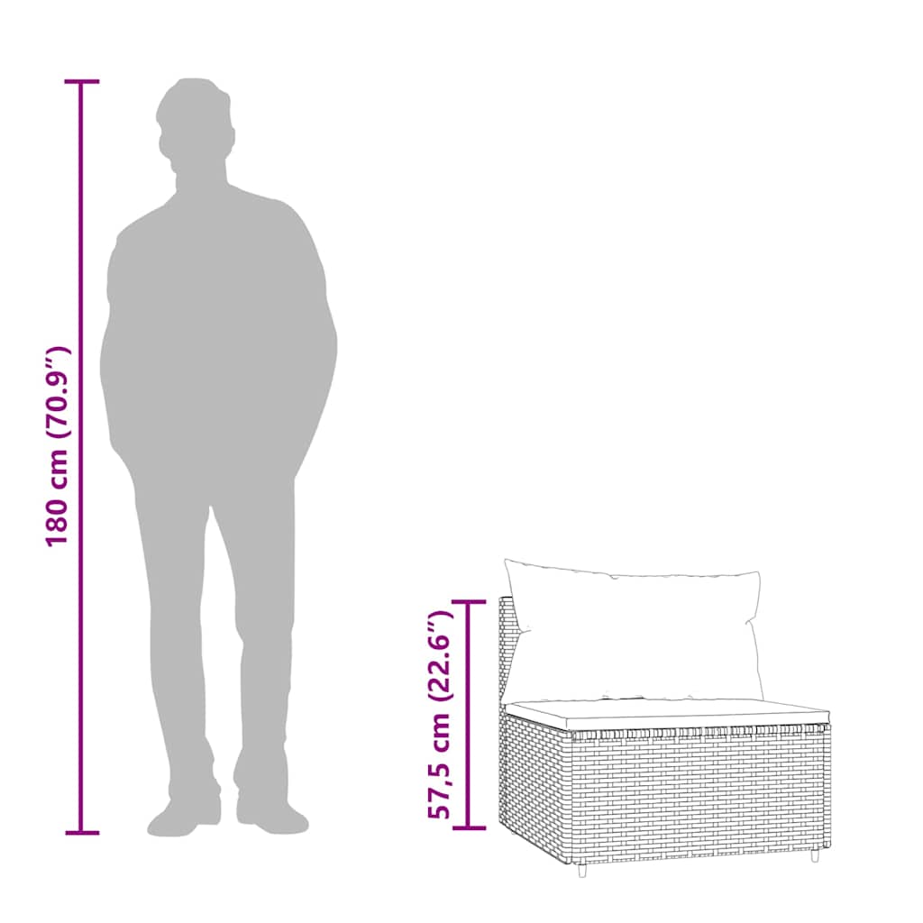 Patio Middle Sofa Grey PE rattan, powder-coated steel, fabric