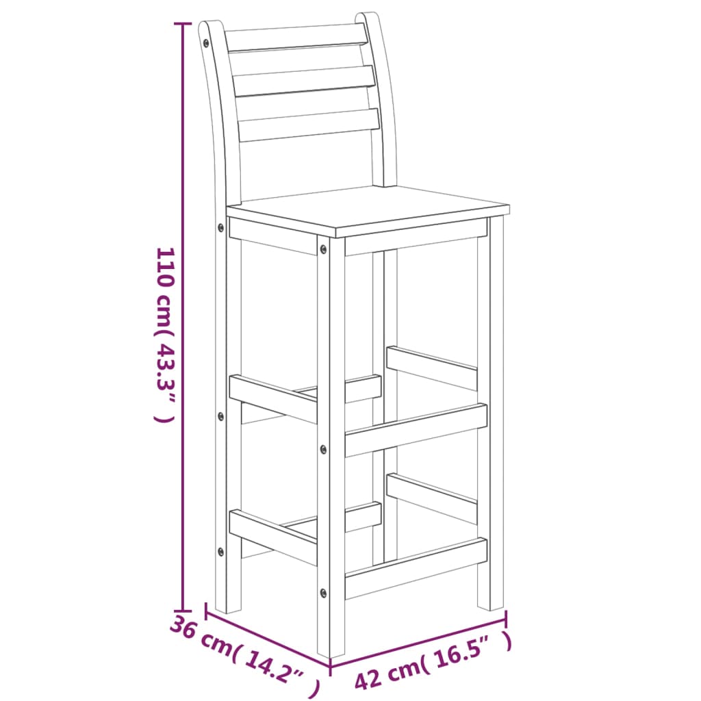 Garden Bar Set Wood Brown Solid Acacia Wood 3 Piece Set Durable