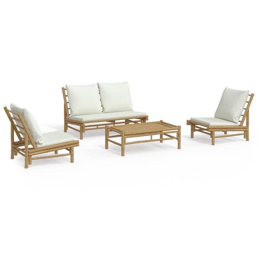 Garden Lounge Set Cream white, Natural Bamboo Bamboo, Polyester