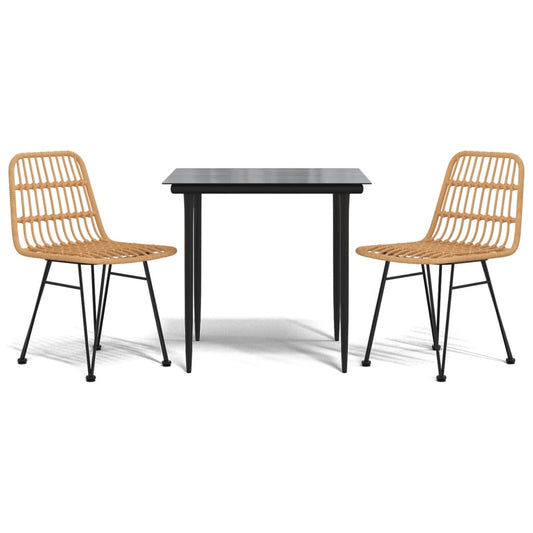 Garden Dining Set Black Steel, polyethylene, tempered glass
