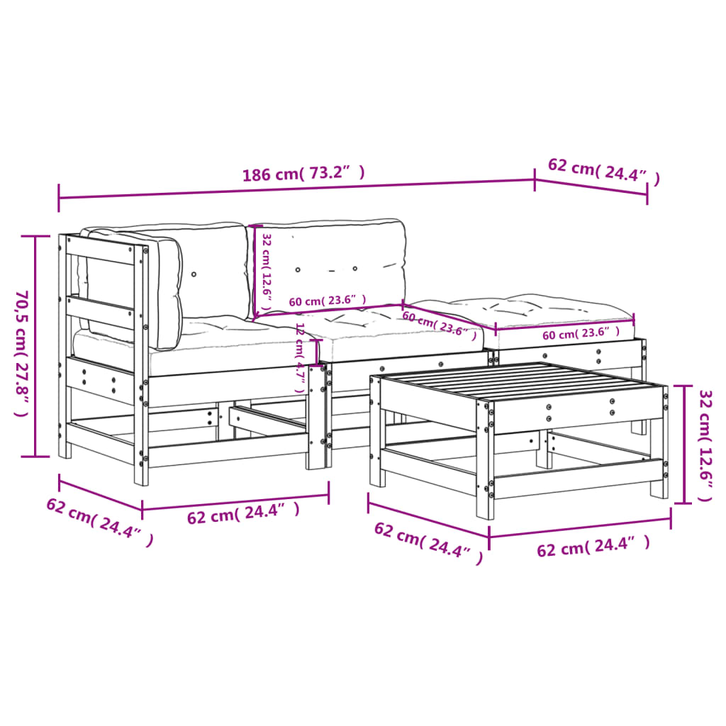 Garden Lounge Set Beige Solid pine wood, Plywood, Oxford fabric