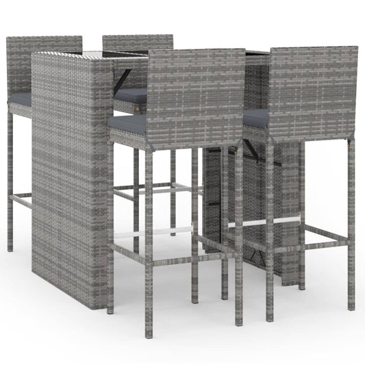 Garden Bar Set Grey PE rattan, powder-coated steel, tempered glass