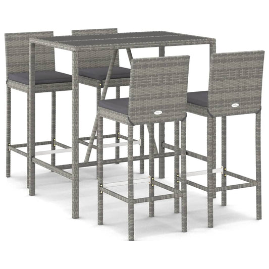 Garden Bar Set Grey PE Rattan Footrest Garden Bar Set
