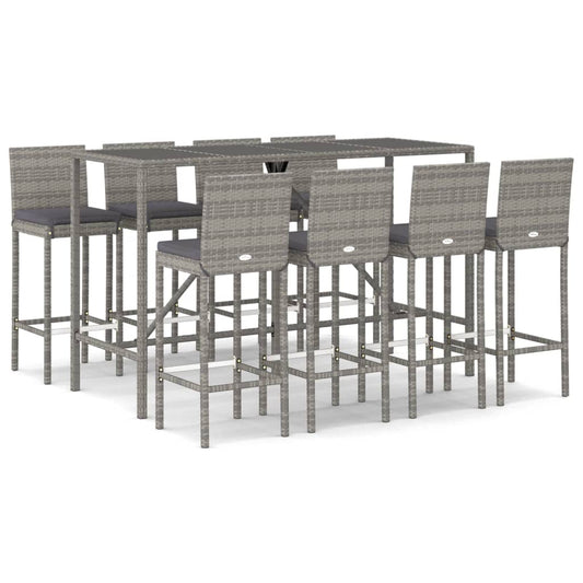 Garden Bar Set Grey PE Rattan, Powder-Coated Steel, Tempered Glass