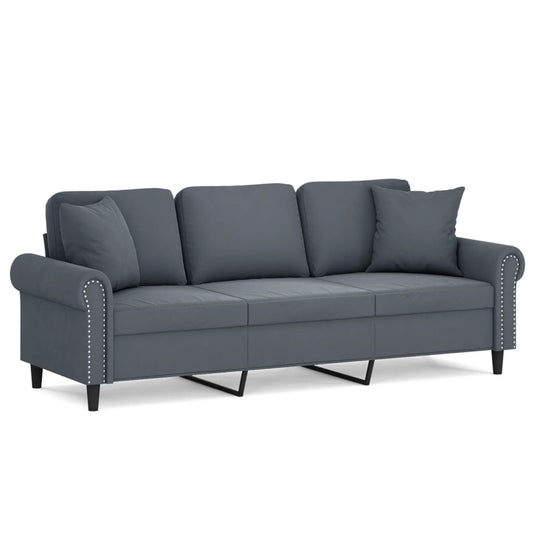 3-Seater Sofa Dark Grey Velvet (100% polyester), metal, textilene