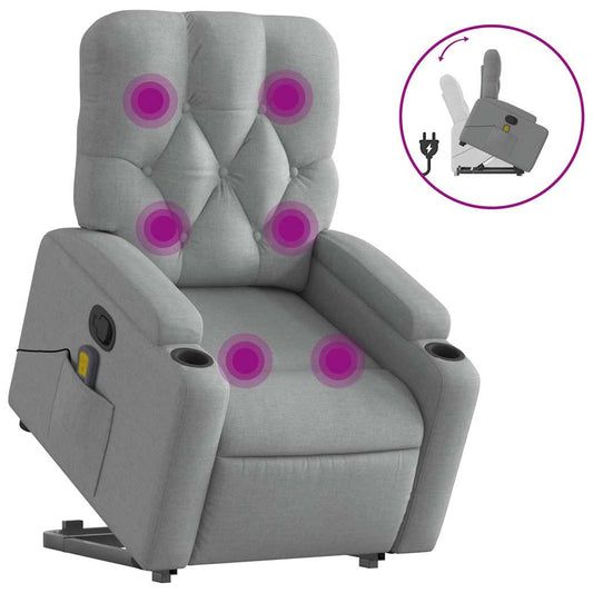 Stand up Massage Recliner Chair Light Gray Fabric