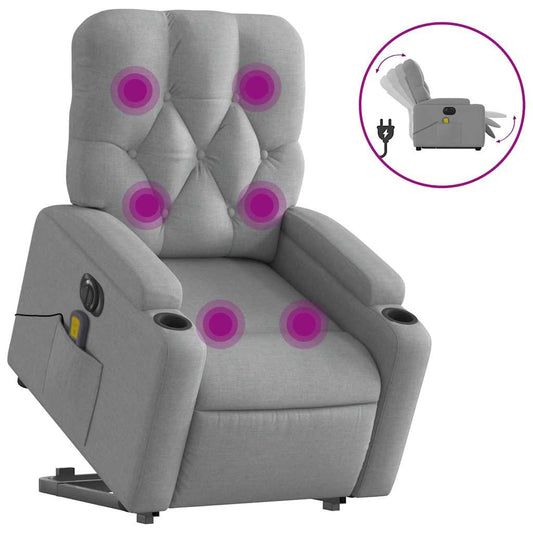 Electric Stand up Massage Recliner Chair Light Gray Fabric