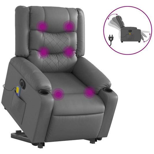 Electric Stand up Massage Recliner Chair Gray Faux Leather