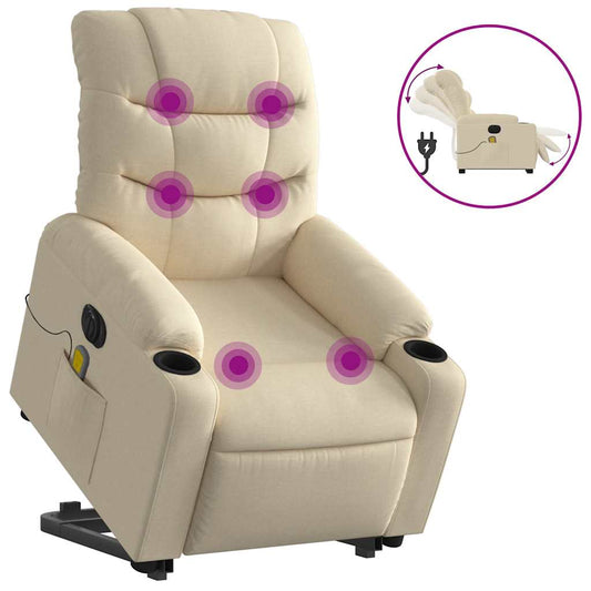 Electric Stand Up Massage Recliner Chair Cream Polyester Standard
