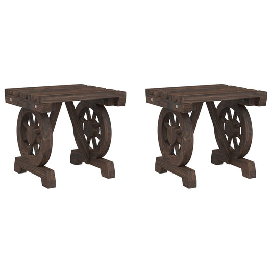 Garden Footstool Set of 2 Burnt wood tone Solid fir wood Medium