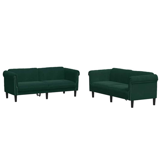 Sofa Set Dark Green Velvet, plywood, solid wood 3-piece settee