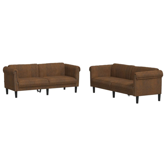 Sofa Set Brown Velvet (100% polyester), plywood, solid wood