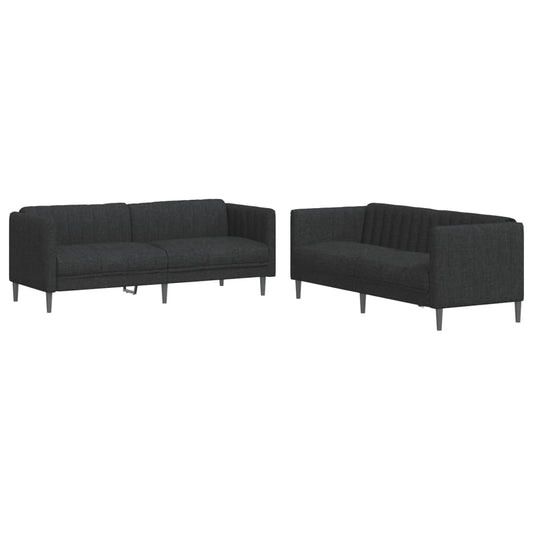 Sofa Set Black Polyester, Plywood, Solid Wood 2-seater and 3-seater