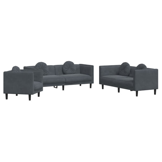 Sofa Set Dark grey Velvet (100% polyester), plywood, solid wood
