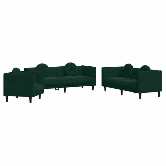 Sofa Set Dark Green Velvet (100% polyester) Includes 3 pieces