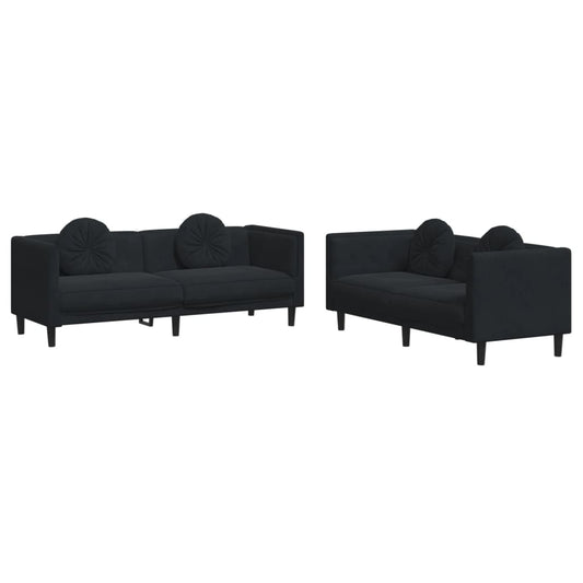 Sofa Set Black Velvet, Plywood, Solid Wood Standard Sofa Set