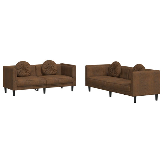 Sofa Set Brown Velvet, plywood, solid wood Large Seats Plenty