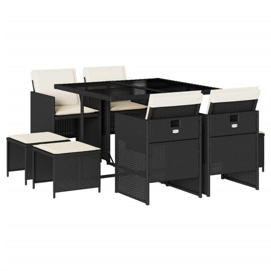 Garden Dining Set Black Poly Rattan Large Foldable