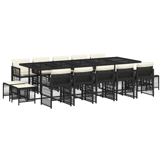 Garden Dining Set Black PE rattan Large Foldable