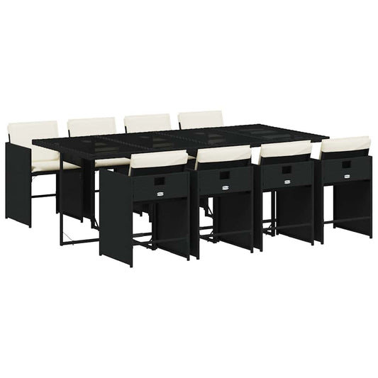Garden Dining Set Black PE Rattan 8-seater Foldable