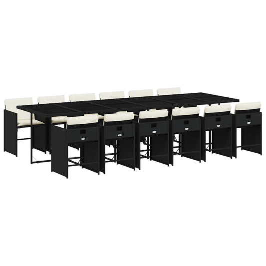 Garden Dining Set Black, Cream White PE rattan 12-seater
