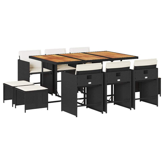 Garden Dining Set Black, Brown Poly Rattan Large Collapsible