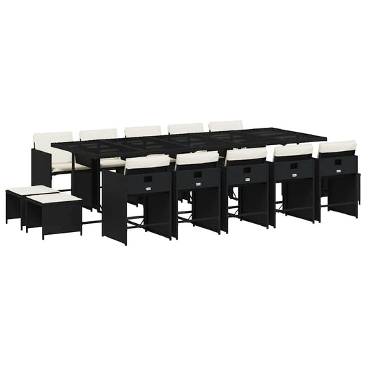 Garden Dining Set Black PE Rattan Large Foldable