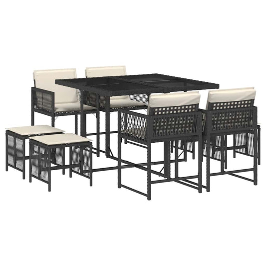 Garden Dining Set Black and Cream White