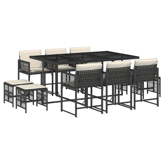 Garden Dining Set Black PE Rattan Large Foldable