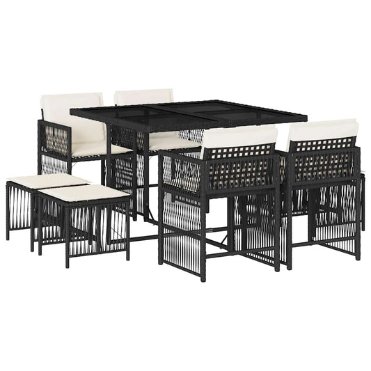 Garden Dining Set Black, Cream White Poly Rattan Medium Foldable