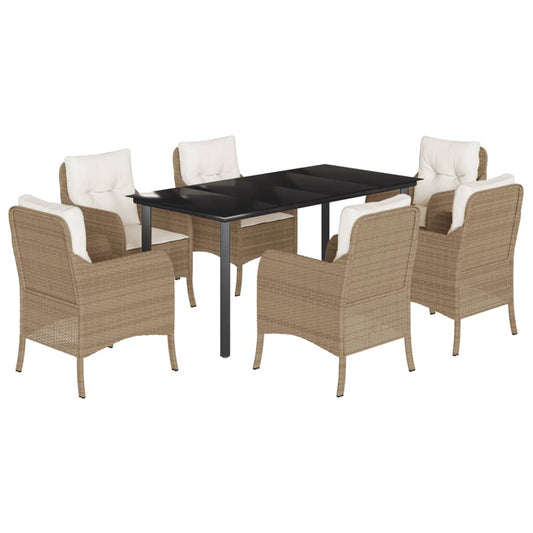 Garden Dining Set Beige Poly Rattan 6-seater Removable Covers