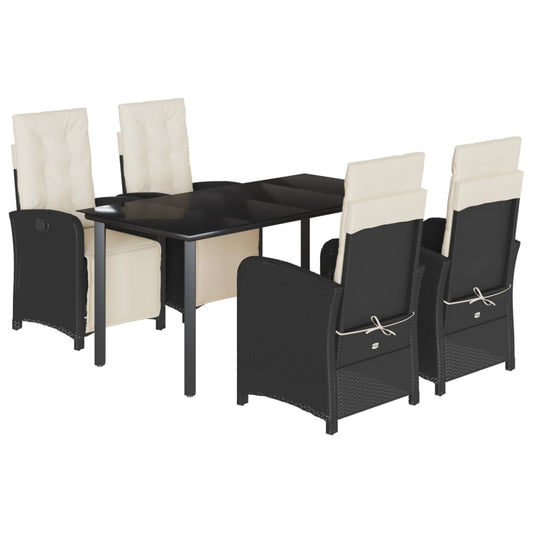 Garden Dining Set Black PE Rattan 5 Piece Set