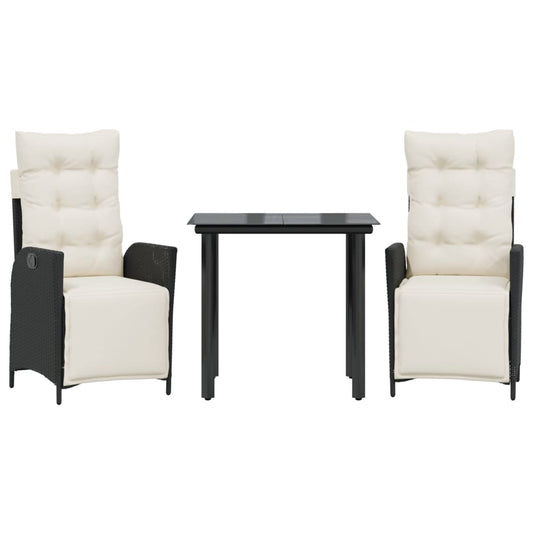 Garden Dining Set Black PE rattan 3 Piece Removable Covers