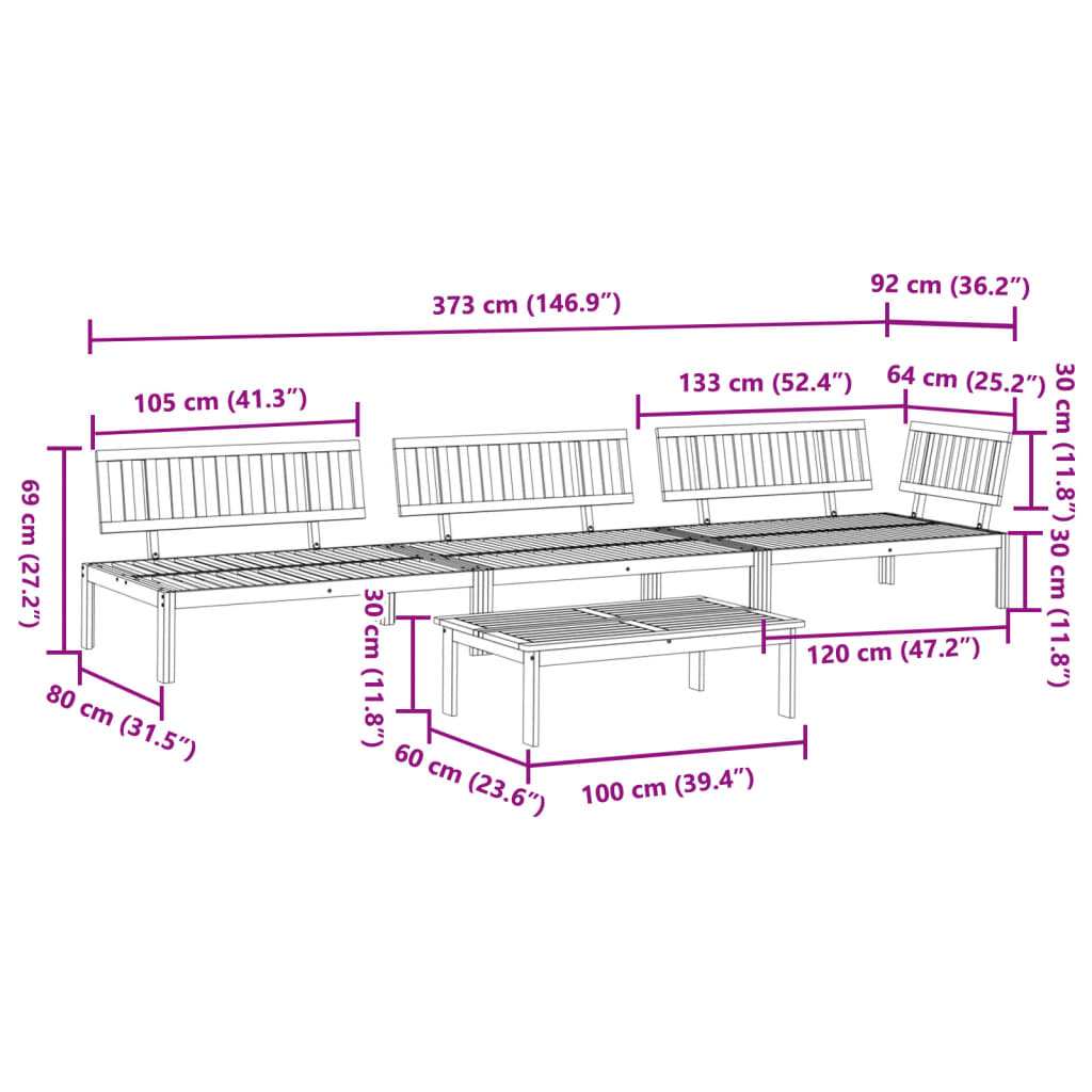 Pallet Sofa Set Natural Wood Solid Acacia wood Large Modular