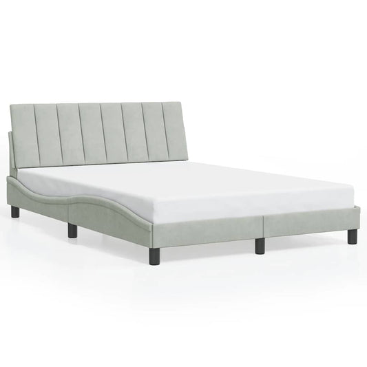Bed Frame Light Grey Velvet, Metal, Solid Pine Wood, Plywood