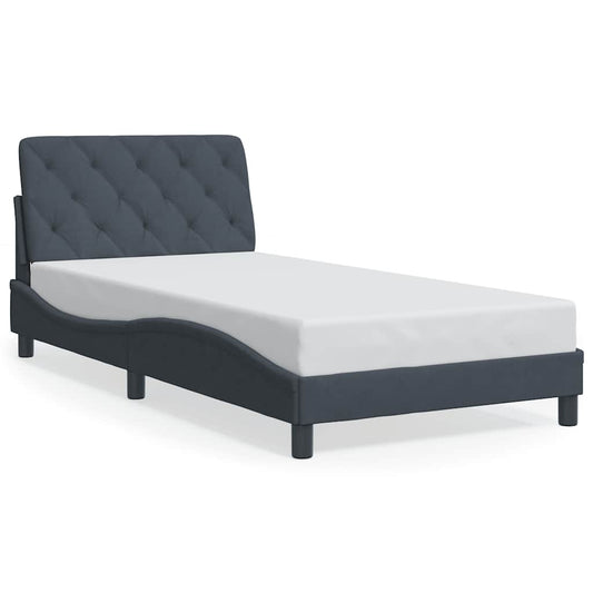 Bed Frame Dark grey Velvet, metal, solid pine wood, plywood Single