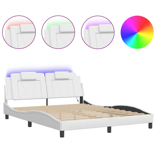Bed Frame "Viana" with LED without Mattress White 59.8"x79.9"