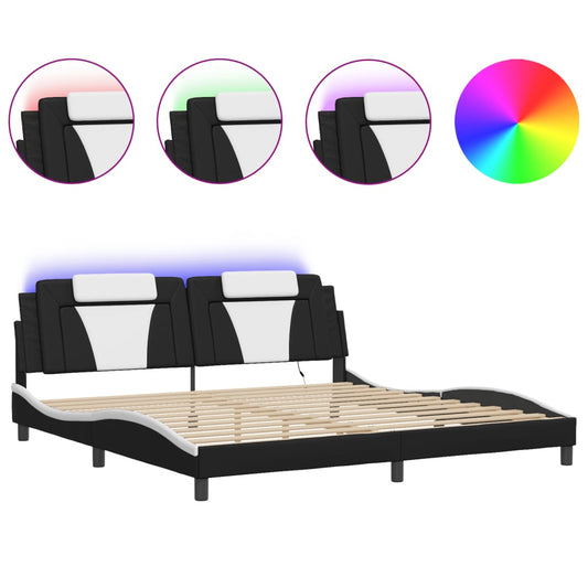 Bed Frame "Viana" with LED without Mattress Black and White 76"x79.9"