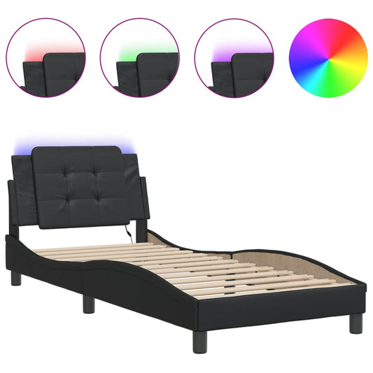 Bed Frame with LED without Mattress "Zadar" Black 39.4"x79.9"