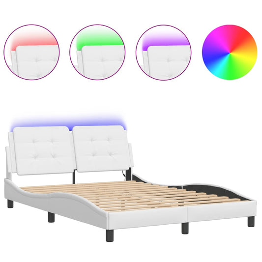 Bed Frame with LED without Mattress "Zadar" White 53.9"x74.8"